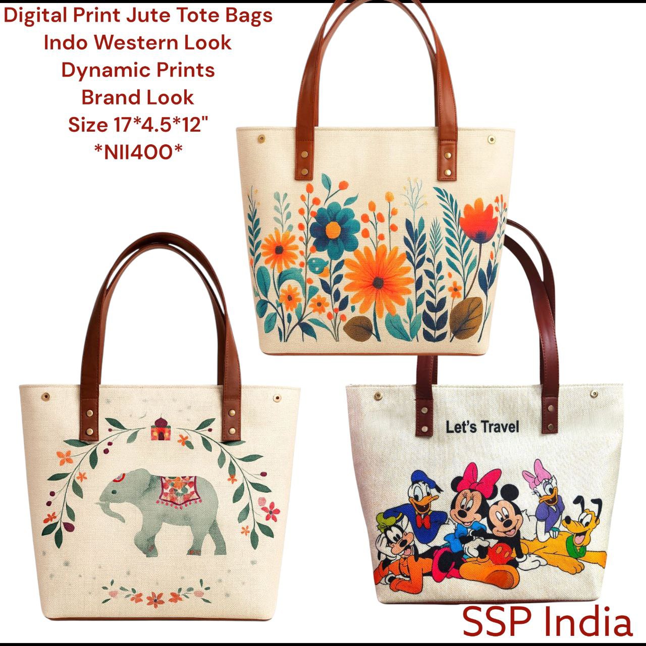 SHREE SHYAM PRODUCTS BIG SIZE JUTE PRINTED TOTE BAGS