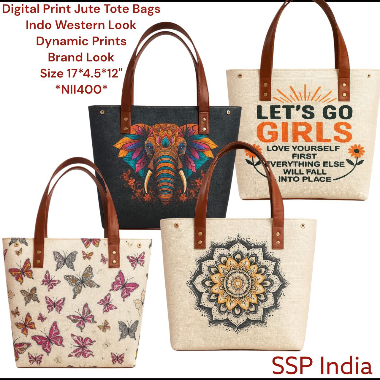SHREE SHYAM PRODUCTS BIG SIZE JUTE PRINTED TOTE BAGS