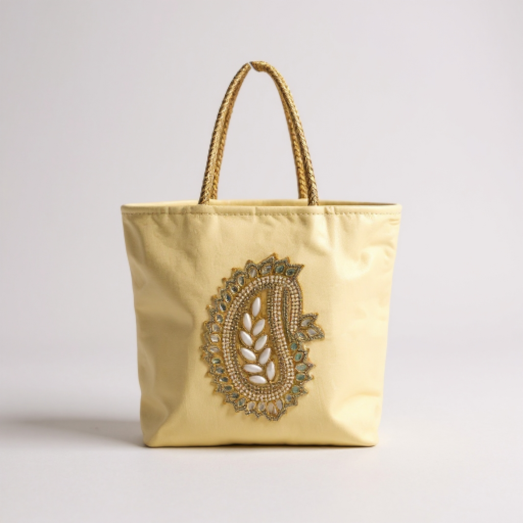 SHREE SHYAM PRODUCTS PLASTIC COATED CREAM ELEGANT EMBROIDERED HAND BAGS