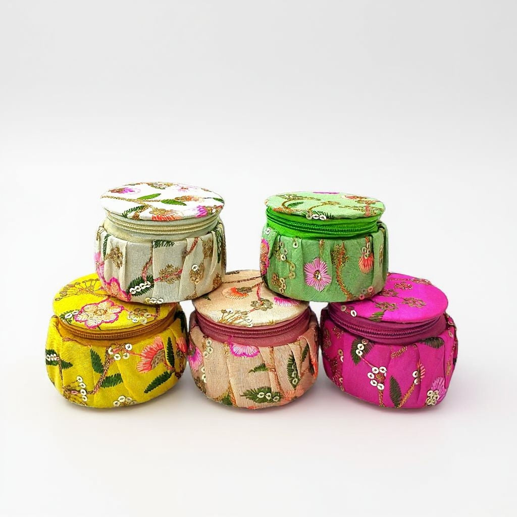 SHREE SHYAM PRODUCTS 3.5 INCH SILK FLOWER EMBROIDERY JEWELLERY BOX