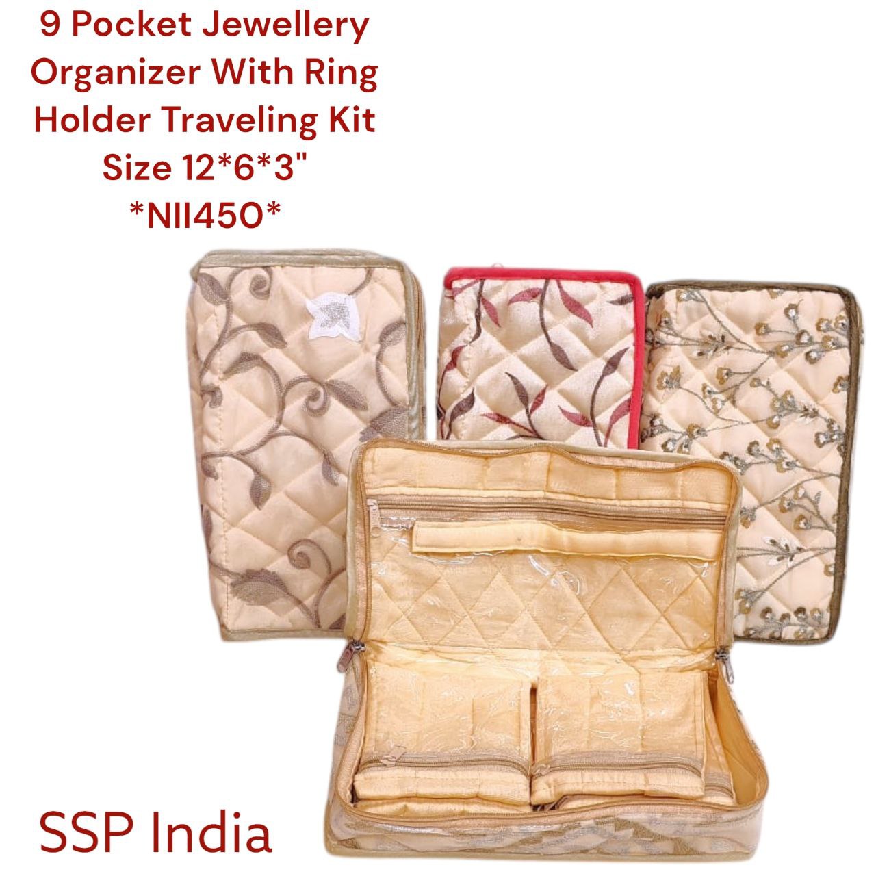 SHREE SHYAM PRODUCTS TISSUE SILK 9 POCKET JEWELLERY POUCH