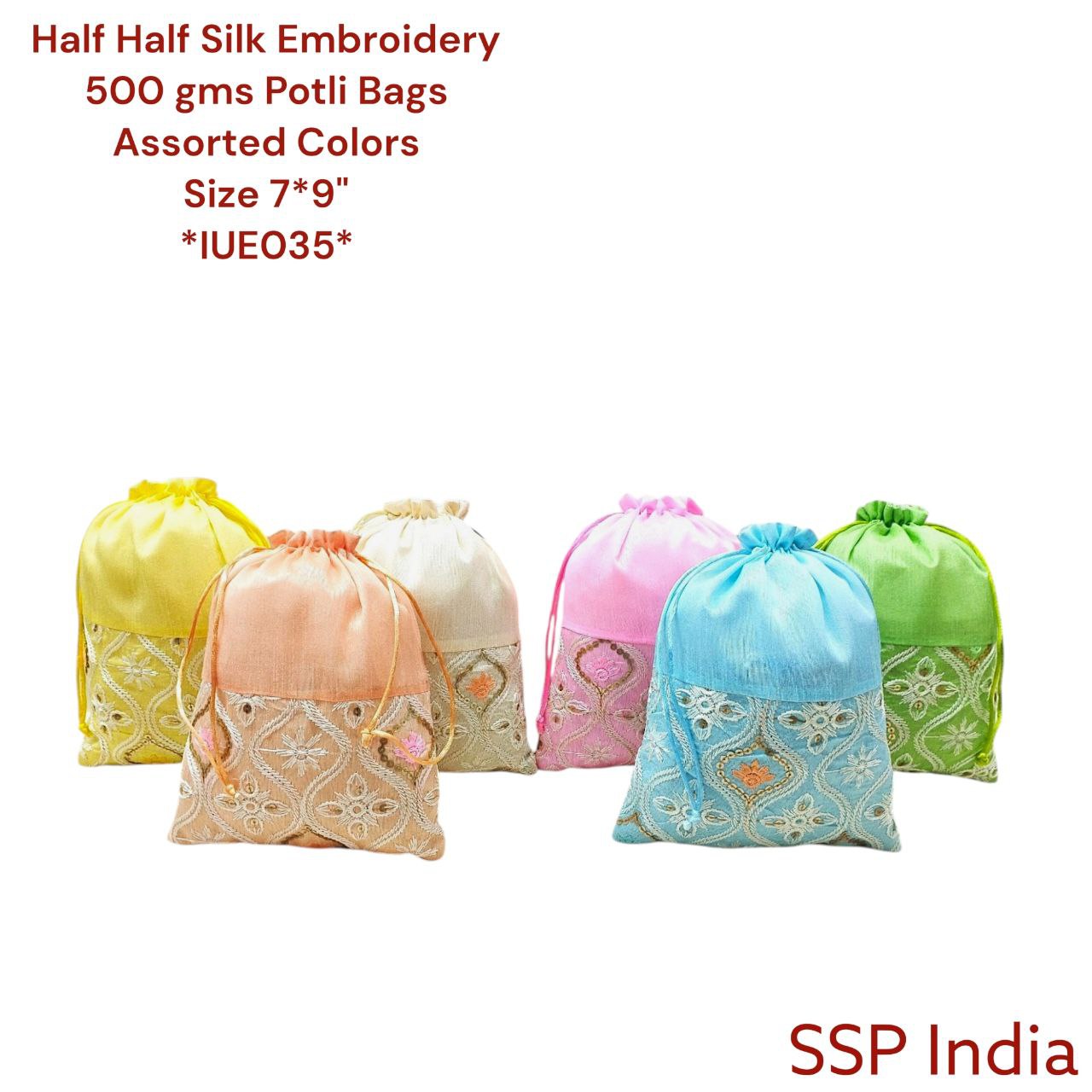 SHREE SHYAM PRODUCTS 7*9 INCH PASTEL SILK EMBROIDERY POTLI