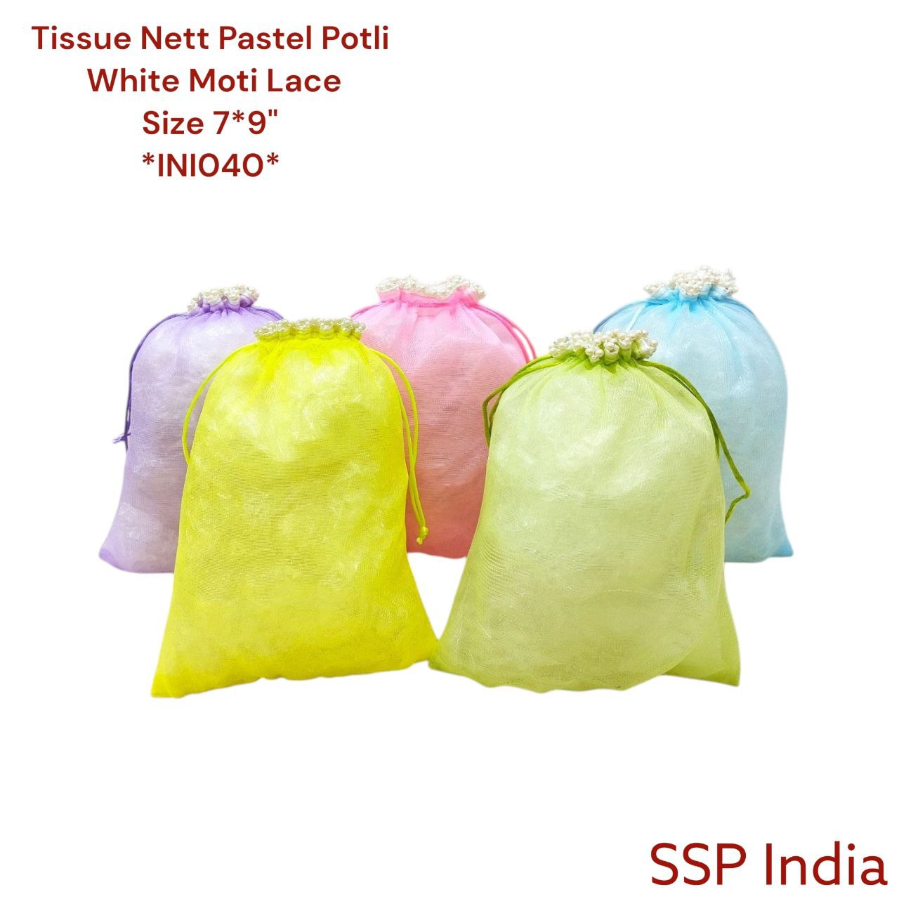 SHREE SHYAM PRODUCTS 7*9 INCH PASTEL TISSUE POTLI BAGS