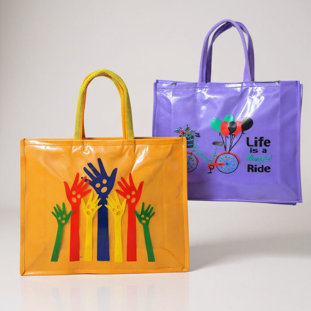 SHREE SHYAM PRODUCTS PLASTIC COATED PRINTED MEDIUM SIZE SHOPPING BAGS