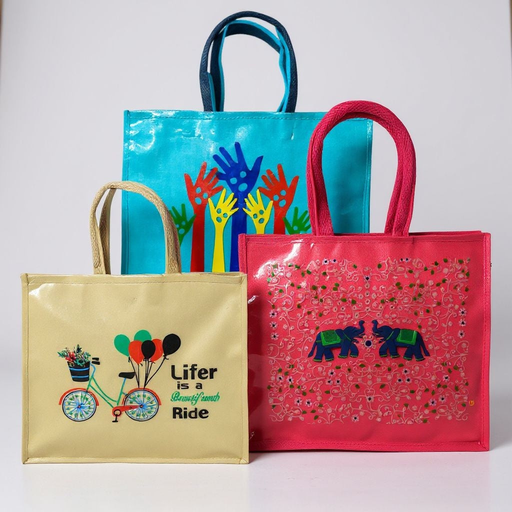 SHREE SHYAM PRODUCTS PLASTIC COATED PRINTED SMALL SIZE SHOPPING BAGS