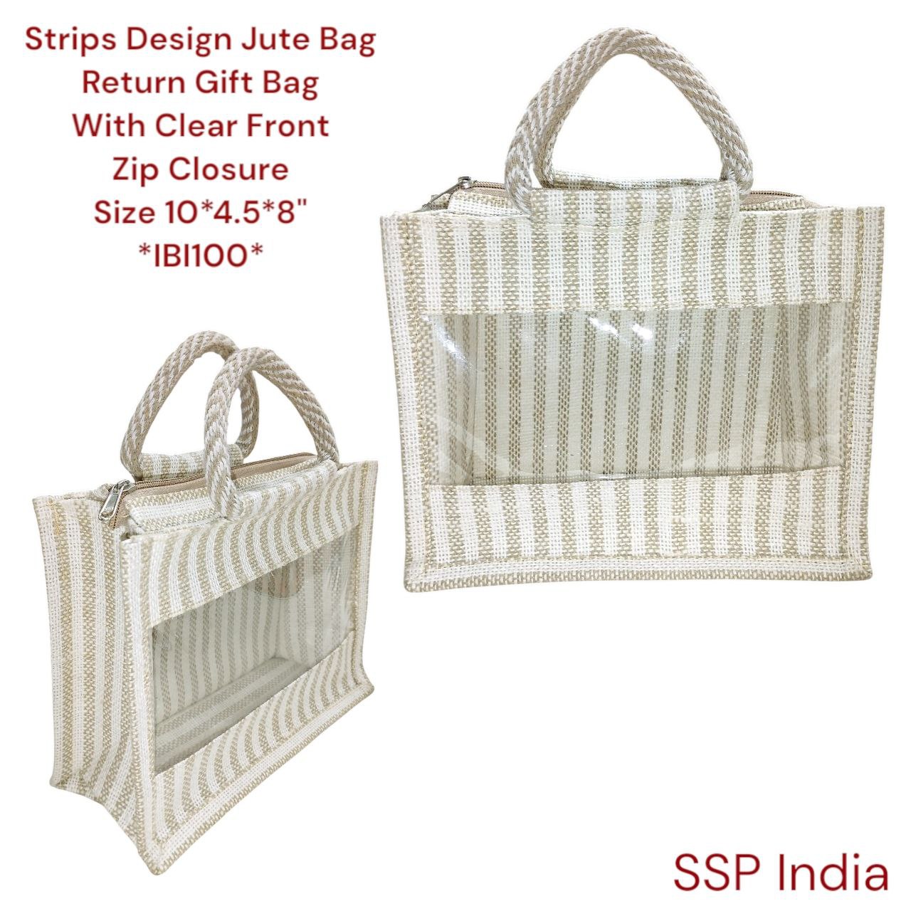 SHREE SHYAM PRODUCTS 8*10 INCH JUTE WINDOW TRANSPARENT STRIPE DESIGN GIFT BAGS