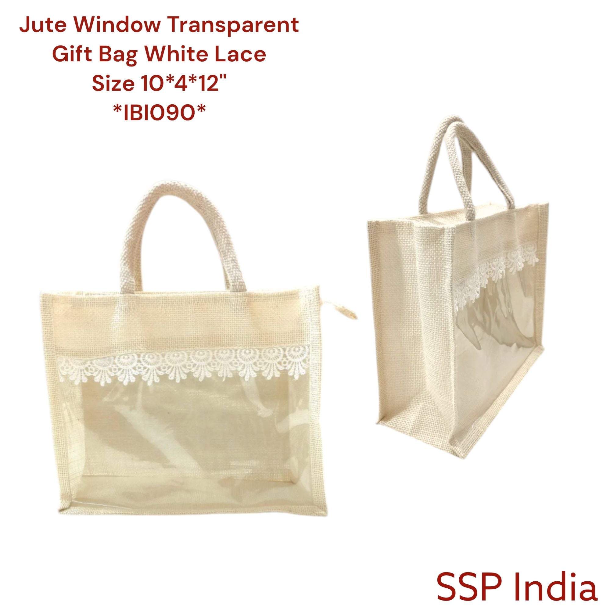 SHREE SHYAM PRODUCTS 10*12 INCH JUTE WINDOW TRANSPARENT GIFT BAGS