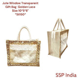 SHREE SHYAM PRODUCTS JUTE WINDOW TRANSPARENT GOLDEN LACE GIFT BAGS
