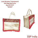 SHREE SHYAM PRODUCTS JUTE WINDOW TRANSPARENT RED LACE GIFT BAGS