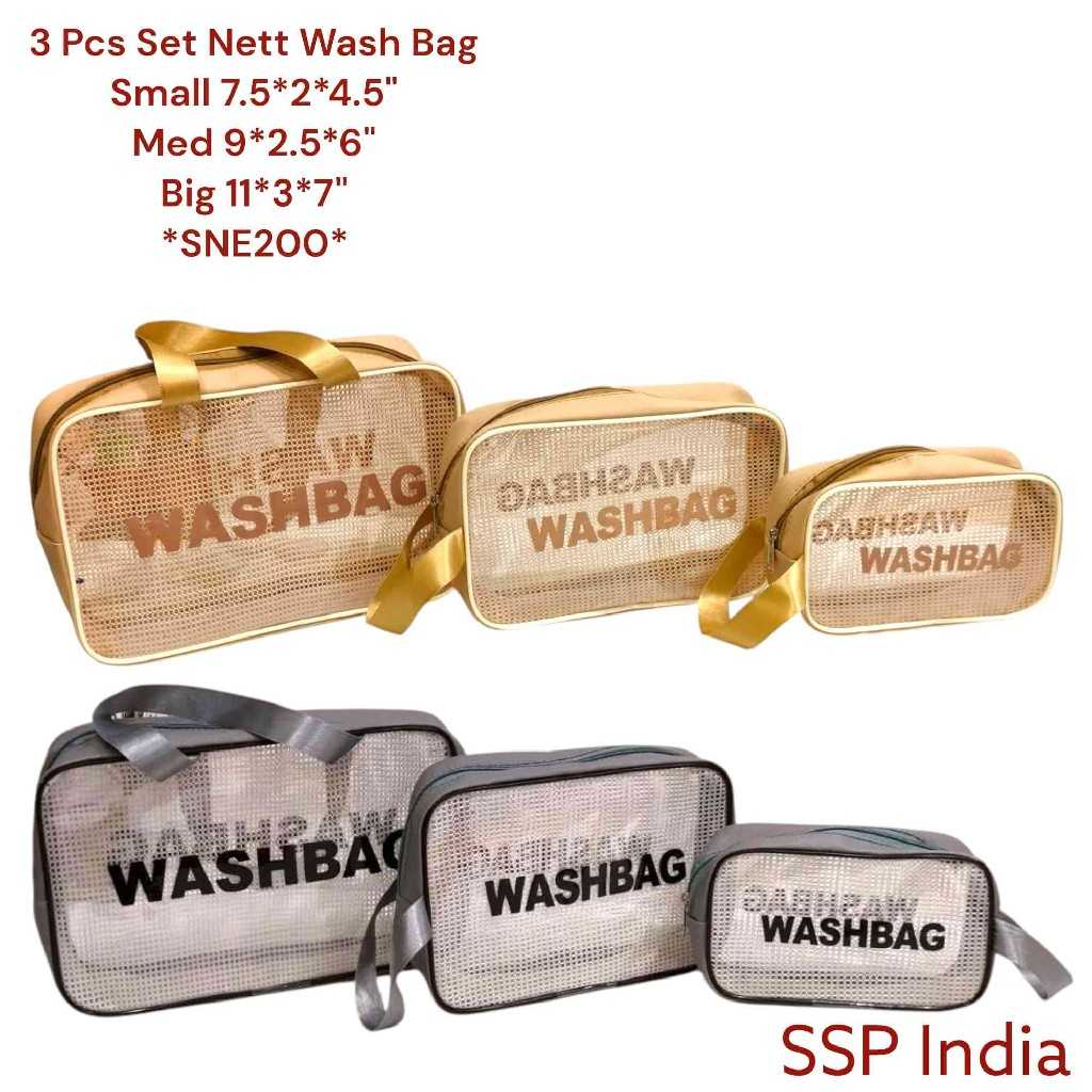 SHREE SHYAM PRODUCTS 3 PCS SET NETT WASH BAGS TRAVEL POUCH