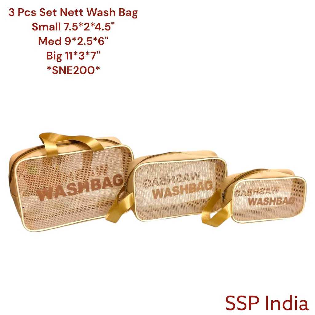 SHREE SHYAM PRODUCTS 3 PCS SET NETT WASH BAGS TRAVEL POUCH