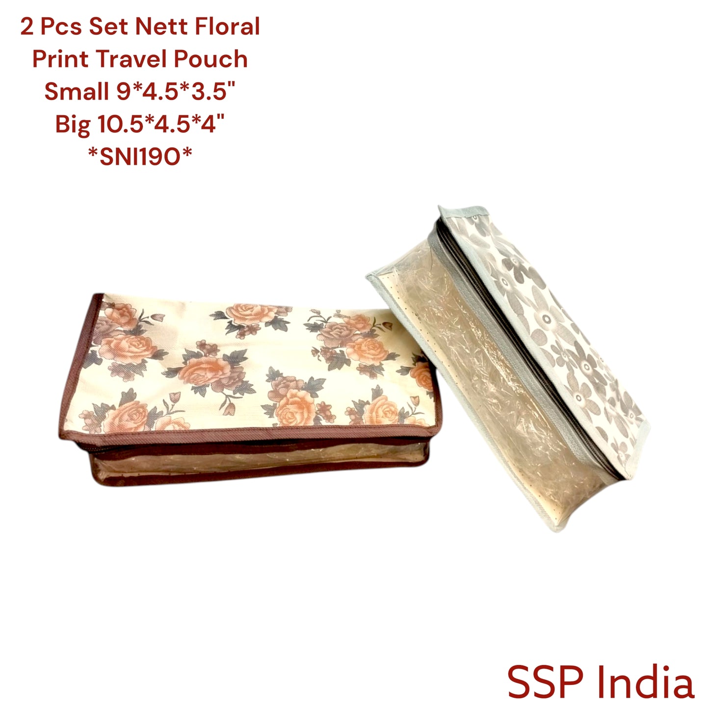 SHREE SHYAM PRODUCTS 2 PIECES SET FLORAL DESIGN NETT HAND POUCH