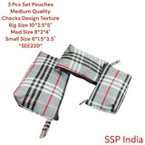 SHREE SHYAM PRODUCTS 3 PCS SET CHECKS DESIGN HAND POUCH