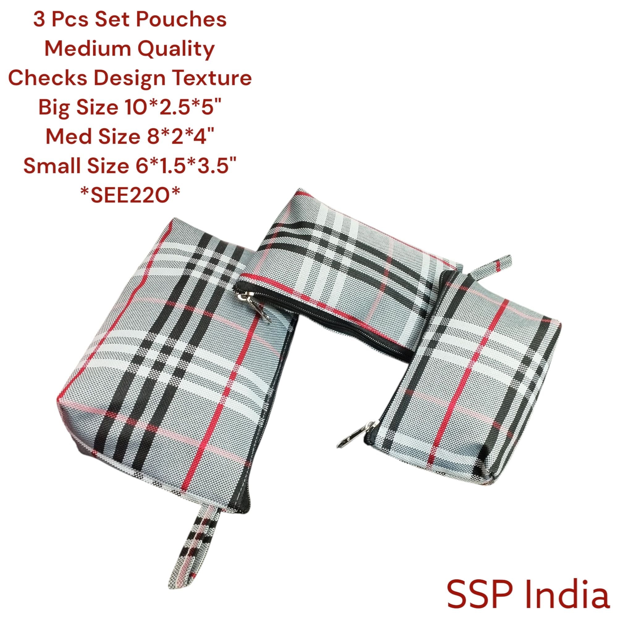 SHREE SHYAM PRODUCTS 3 PCS SET CHECKS DESIGN HAND POUCH