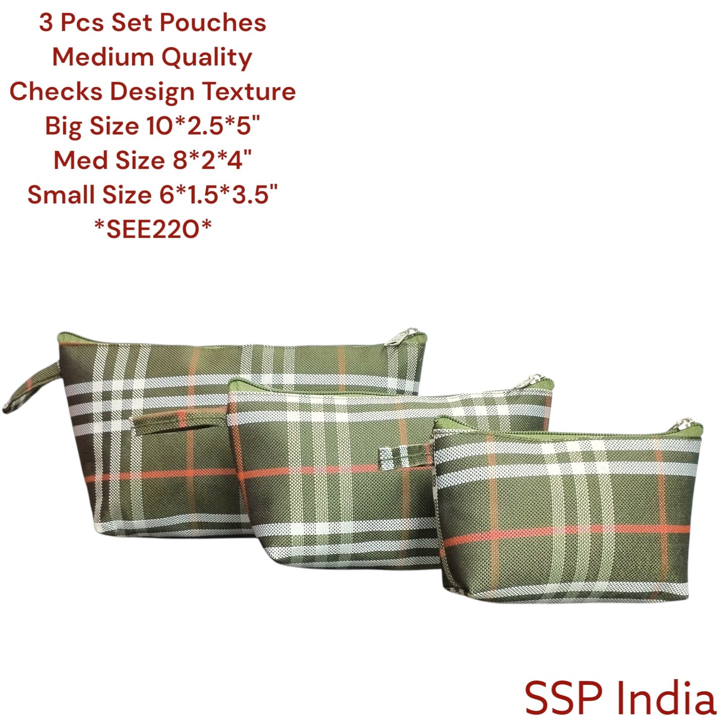 SHREE SHYAM PRODUCTS 3 PCS SET CHECKS DESIGN HAND POUCH