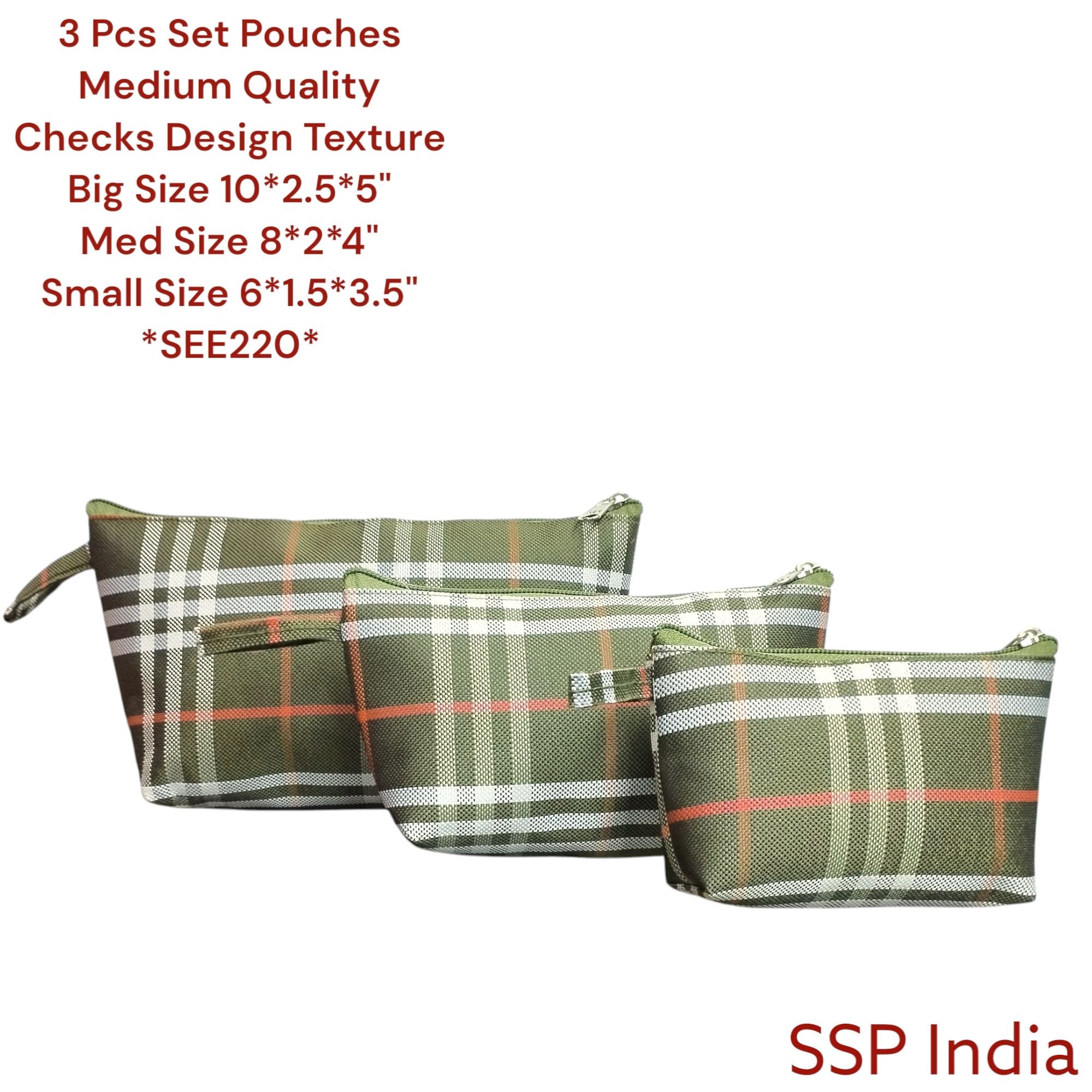 SHREE SHYAM PRODUCTS 3 PCS SET CHECKS DESIGN HAND POUCH