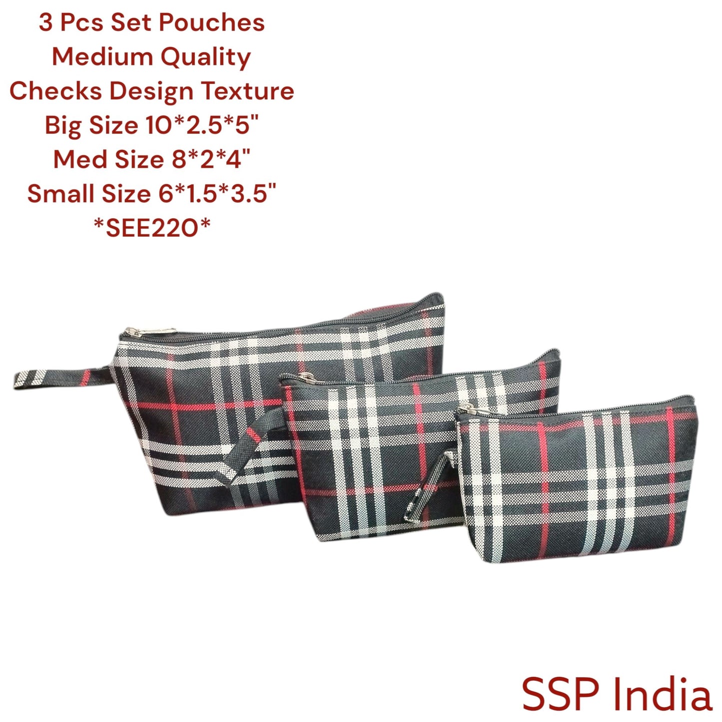 SHREE SHYAM PRODUCTS 3 PCS SET CHECKS DESIGN HAND POUCH