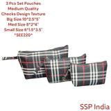 SHREE SHYAM PRODUCTS 3 PCS SET CHECKS DESIGN HAND POUCH