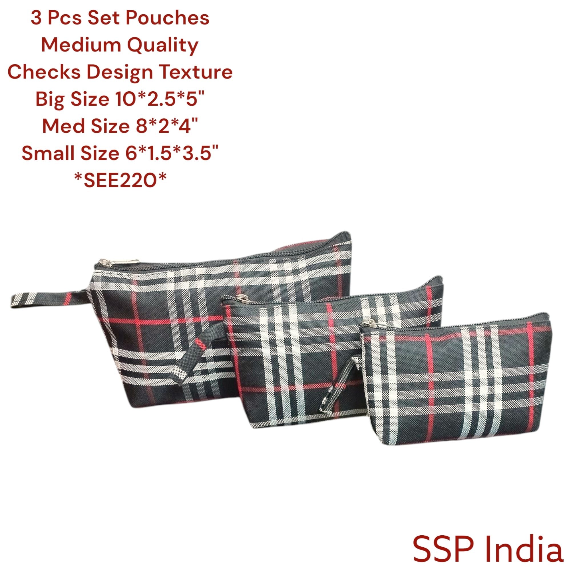 SHREE SHYAM PRODUCTS 3 PCS SET CHECKS DESIGN HAND POUCH