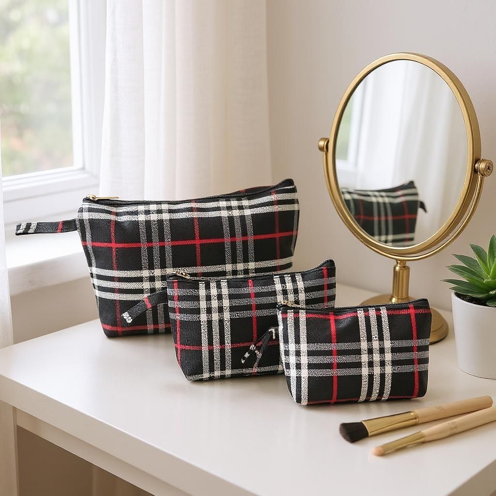 SHREE SHYAM PRODUCTS 3 PCS SET CHECKS DESIGN HAND POUCH