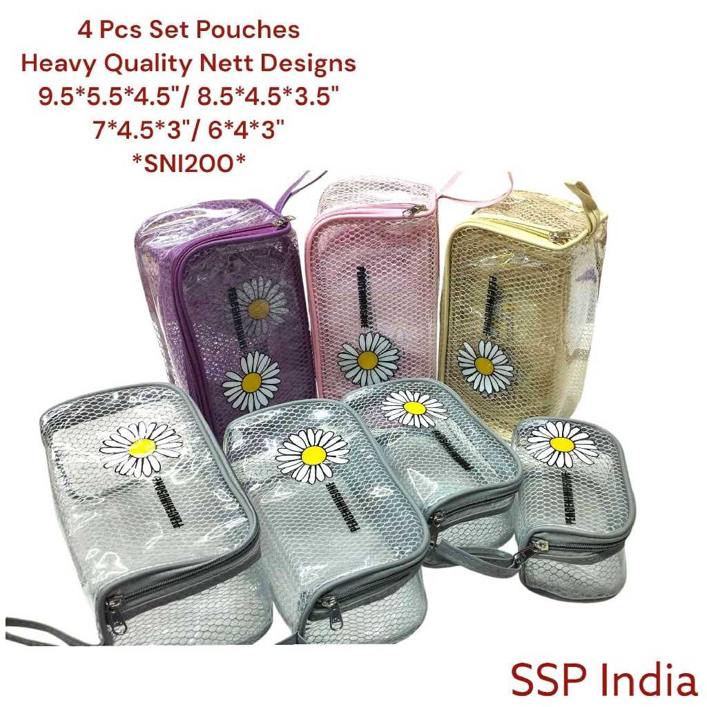 SHREE SHYAM PRODUCTS 4 PIECES SET NETT PRINT TRAVEL POUCH