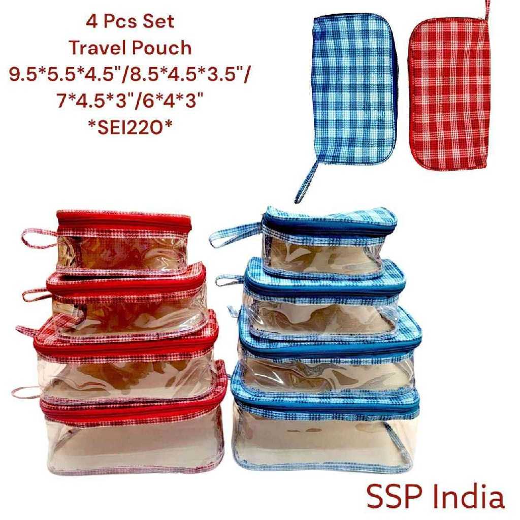 SHREE SHYAM PRODUCTS 4 PIECES SET CHECKS PRINT TRAVEL POUCH