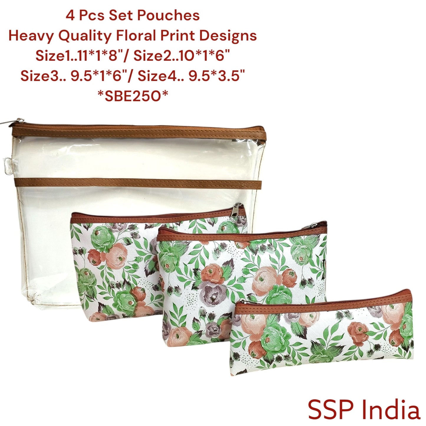 SHREE SHYAM PRODUCTS 4 PIECES SET FLORAL PRINT HAND POUCHES