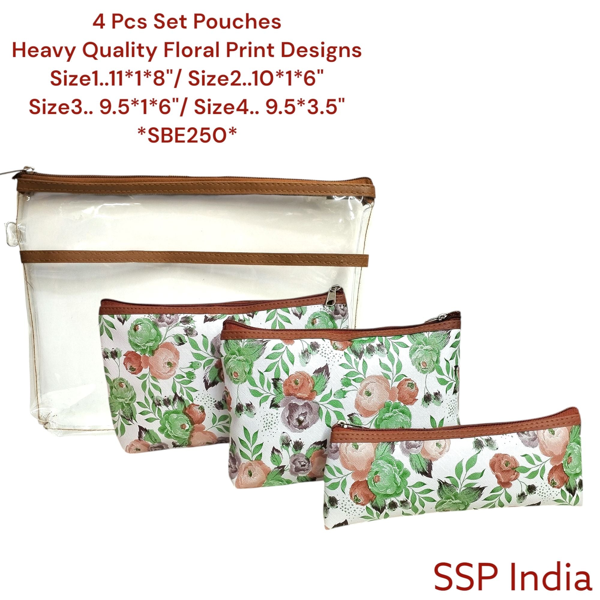 SHREE SHYAM PRODUCTS 4 PIECES SET FLORAL PRINT HAND POUCHES