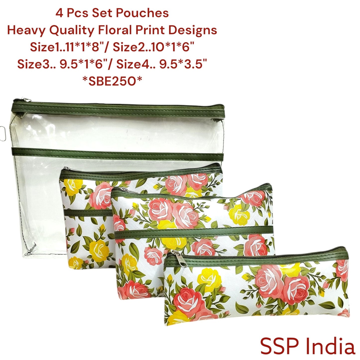 SHREE SHYAM PRODUCTS 4 PIECES SET FLORAL PRINT HAND POUCHES