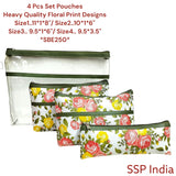 SHREE SHYAM PRODUCTS 4 PIECES SET FLORAL PRINT HAND POUCHES