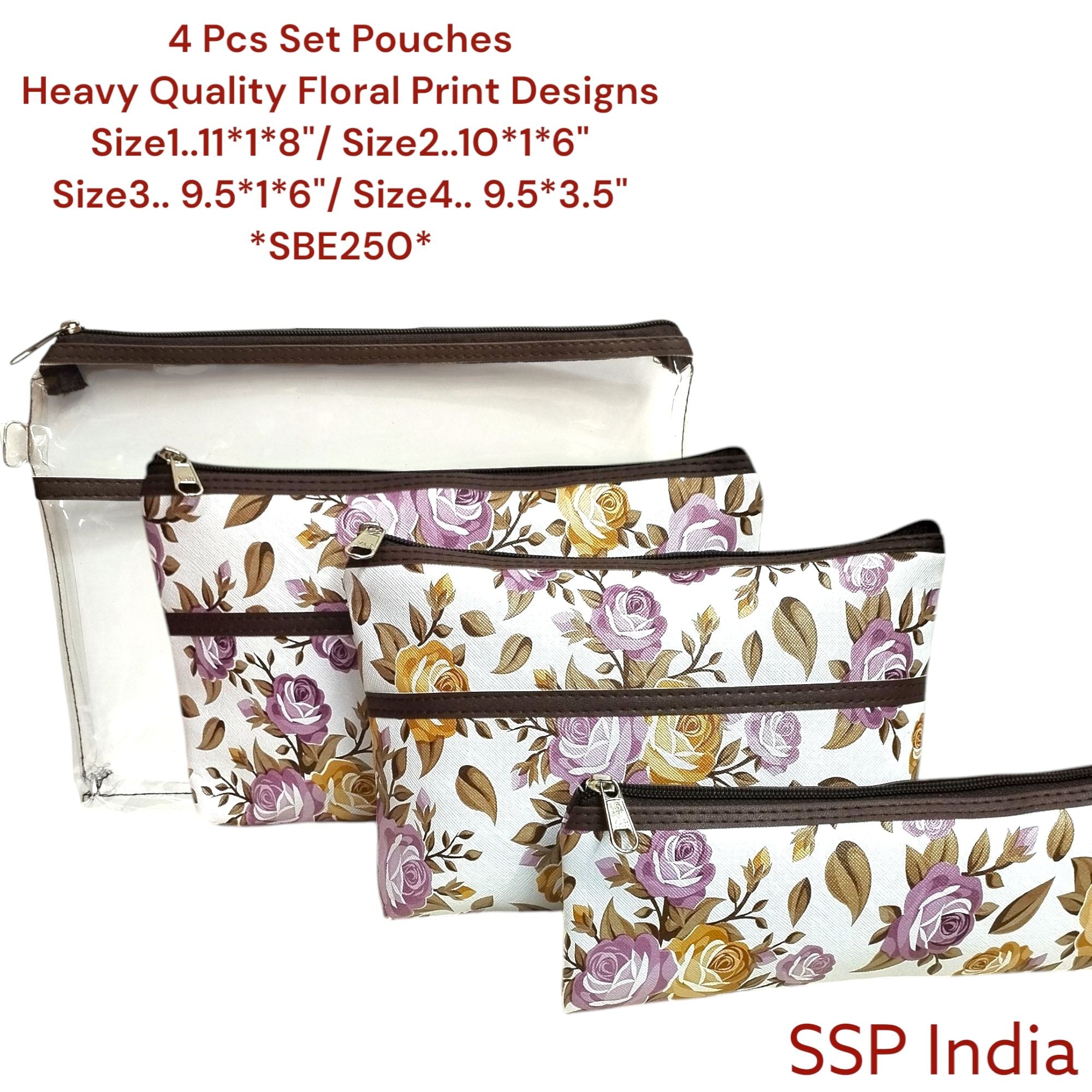 SHREE SHYAM PRODUCTS 4 PIECES SET FLORAL PRINT HAND POUCHES