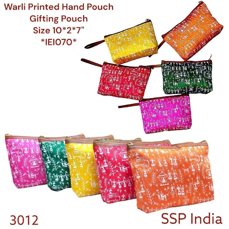 SHREE SHYAM PRODUCTS WARLI PRINT SILK HAND POUCHES