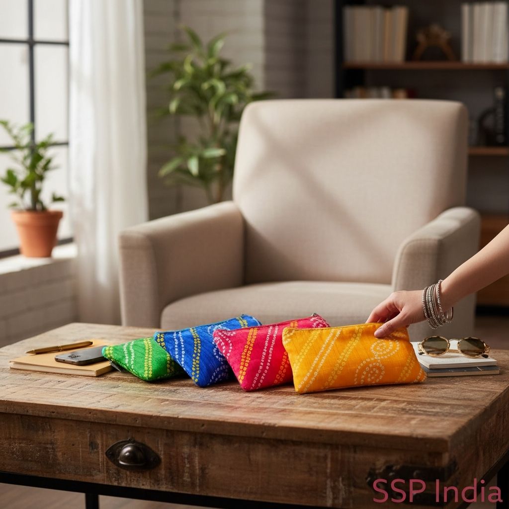 SHREE SHYAM PRODUCTS SILK BANDHINI PRINT HAND POUCHES