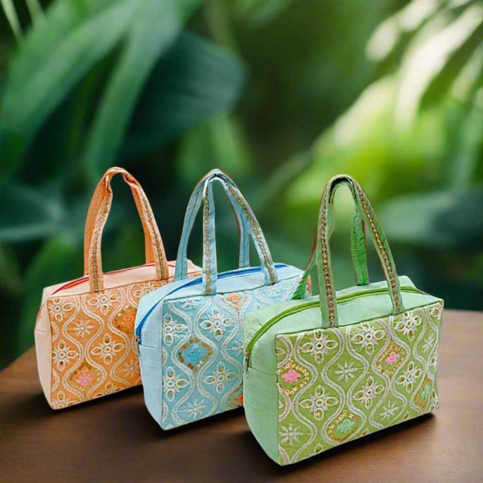 SHREE SHYAM PRODUCTS PASTEL EMBROIDERY BOX TYPE HANDBAG