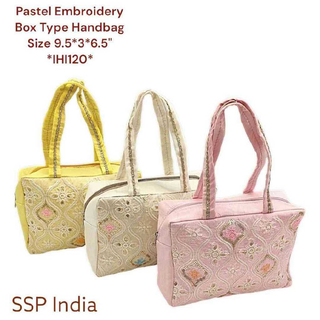 SHREE SHYAM PRODUCTS PASTEL EMBROIDERY BOX TYPE HANDBAG