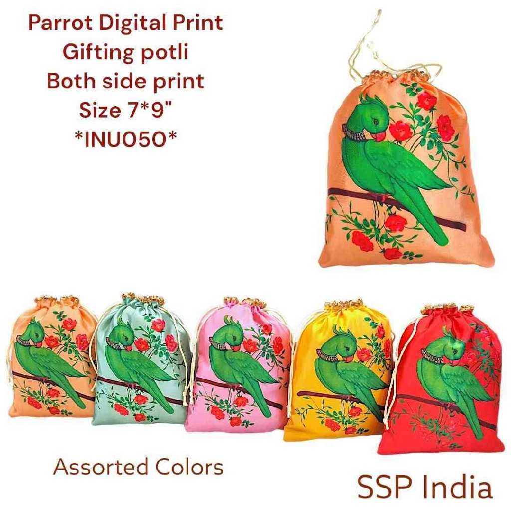 SHREE SHYAM PRODUCTS 7*9 INCH 500 GMS PARROT DIGITAL PRINT POTLI BAGS