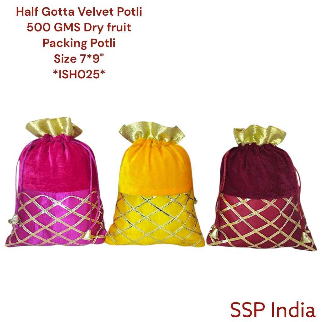 SHREE SHYAM PRODUCTS 7*9 INCH HALF HALF GOTA VELVET POTLI