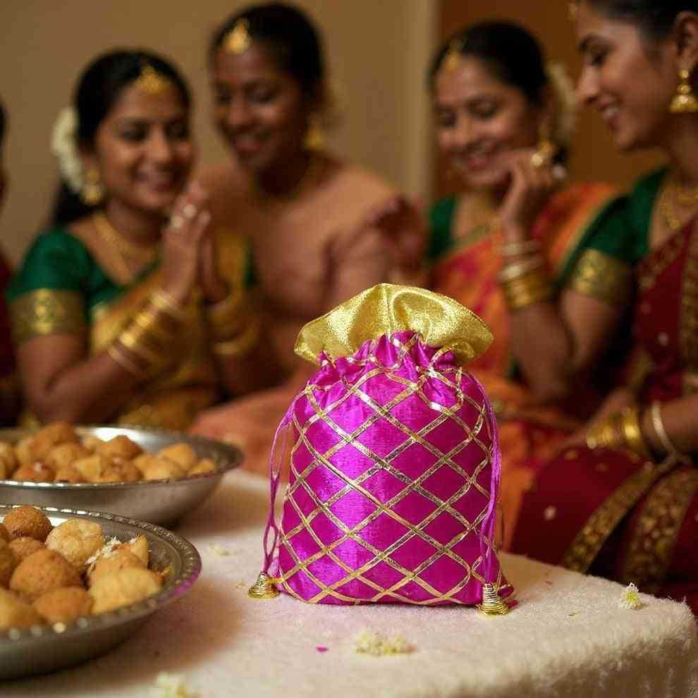 SHREE SHYAM PRODUCTS 500 GMS GOTTA CHECKS SILK POTLI BAGS