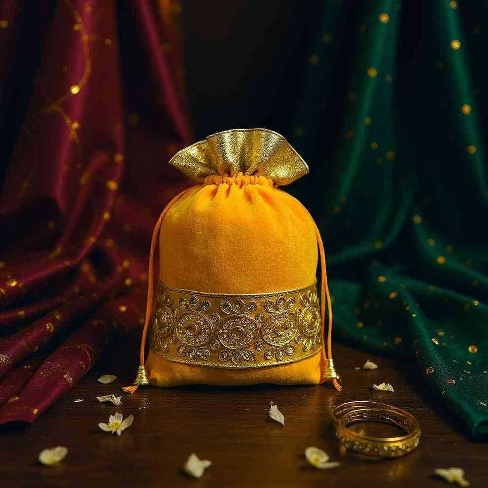 SHREE SHYAM PRODUCTS 500 GMS JARI LACE BORDER VELVET POTLI BAGS