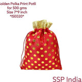 SHREE SHYAM PRODUCTS 500 GMS PACKING CLASSIC GOLDEN DOTS SATIN POLKA POTLI BAG