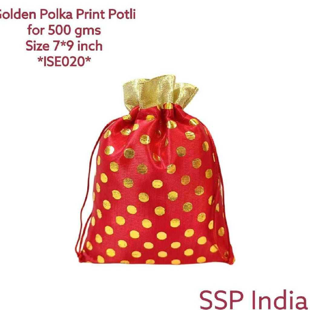 SHREE SHYAM PRODUCTS 500 GMS PACKING CLASSIC GOLDEN DOTS SATIN POLKA POTLI BAG