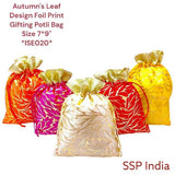 SHREE SHYAM PRODUCTS 500 GMS SHIMMER LEAF FOIL PRINT SATIN POTLI BAGS