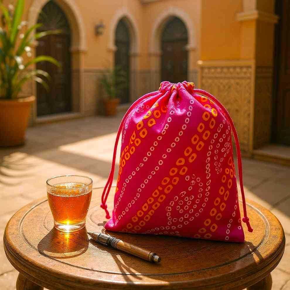 SHREE SHYAM PRODUCTS 500 GMS PACKING BANDHANI PRINT SILK POTLI BAGS