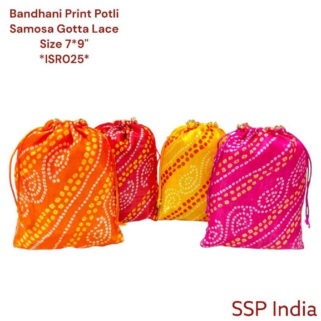 SHREE SHYAM PRODUCTS 500 GMS PACKING BANDHANI PRINT SILK POTLI BAGS