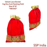 SHREE SHYAM PRODUCTS 9*12 INCH RED LACE BORDER VELVET POTLI BAGS