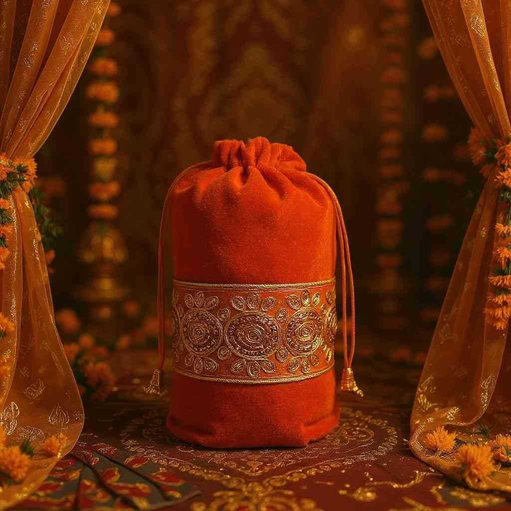 SHREE SHYAM PRODUCTS JARI LACE BORDER ROUND BASE VELVET POTLI