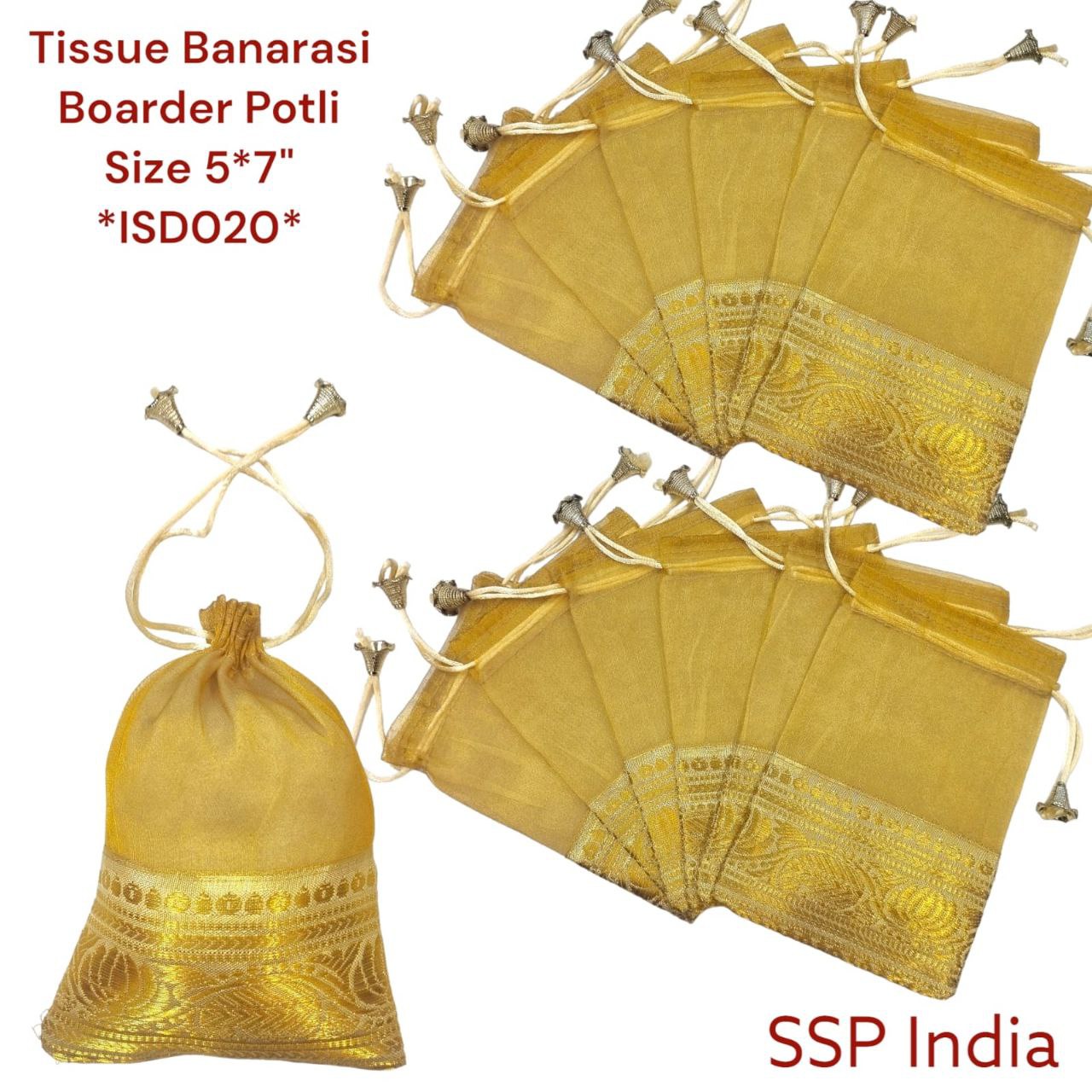SHREE SHYAM PRODUCTS 250 GMS GOLDEN TISSUE BORDER POTLI BAG
