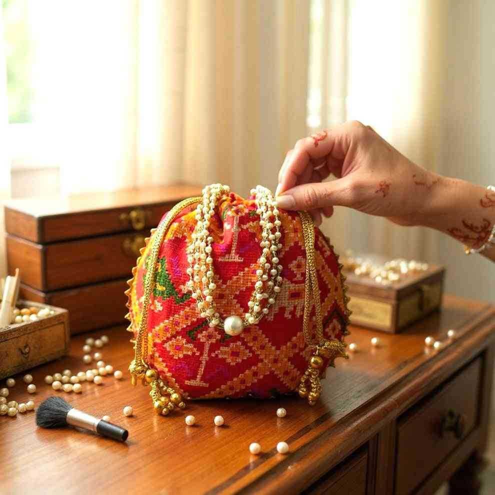 SHREE SHYAM PRODUCTS KOTA CHECKS PATOLA PRINT POTLI BAG