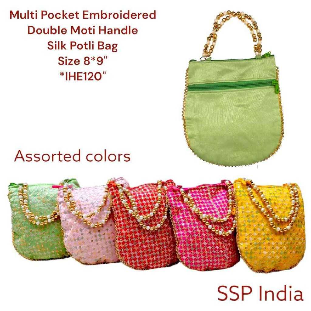 SHREE SHYAM PRODUCTS DOUBLE ZIP SEQUINS EMBROIDERY POTLI BAG