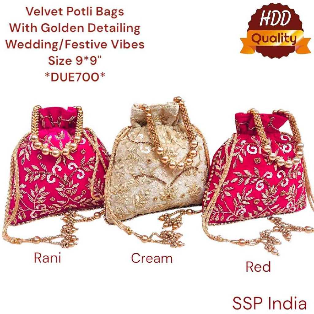 SHREE SHYAM PRODUCTS VELVET HANDWORK WEDDING ZARDOZI POTLI BAG
